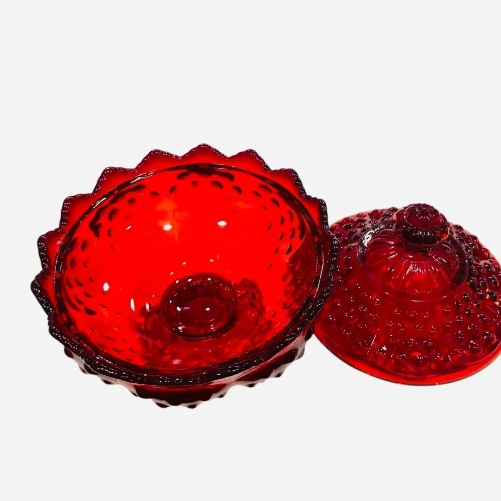 Fenton Cadmium Glow
Hobnail Ruby/Amberina
Lidded Candy Dish Scalloped
Edge 6.5" - Picture 5 of 13